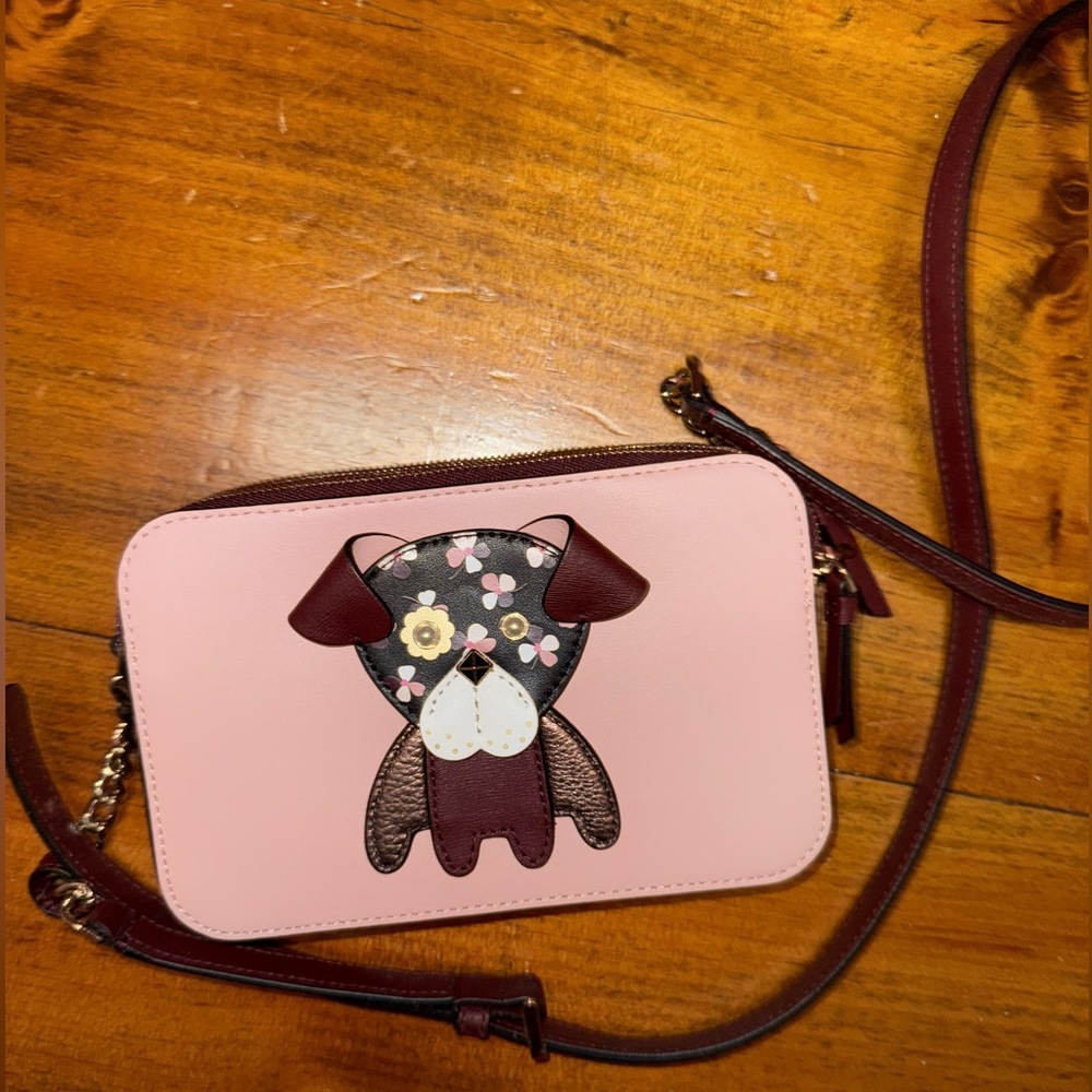 NWOT RARE Kate Spade Floral Pup Cherrywood Double Zip Small Crossbody Bag 👛